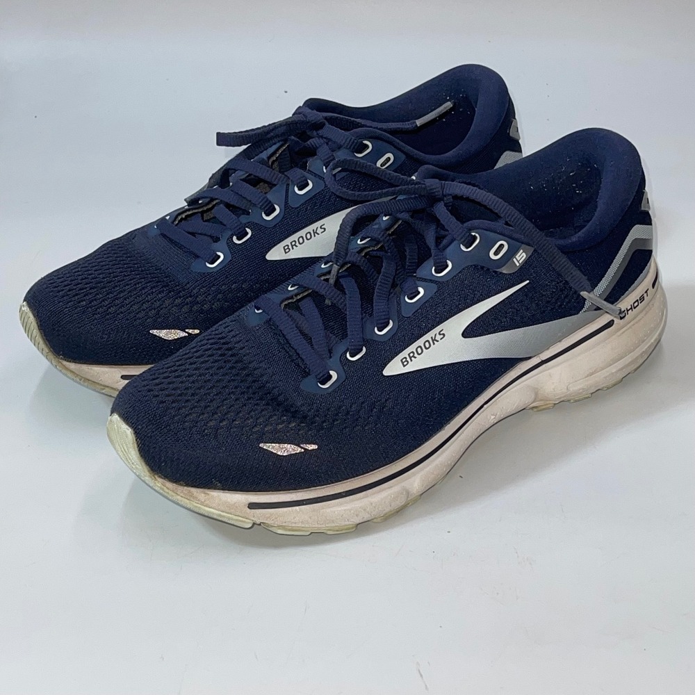 Brooks Ghost 15 Womens 9 Wide Navy Blue‎ Silver Running Shoes 1203801D450